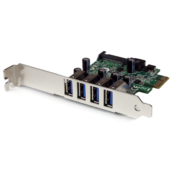 StarTech (PEXUSB3S4V) - Carte adaptateur contrôleur PCI-E vers 4 ports USB 3.0 SuperSpeed - Alimentation SATA - Profil bas