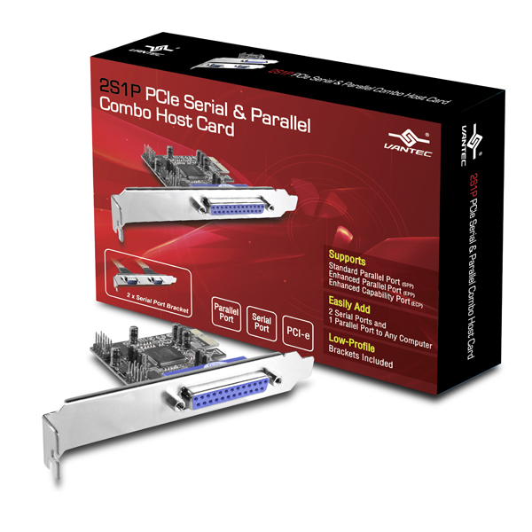 Vantec (UGT-PCE2S1P) - Combo carte hote PCIe à 2 ports sériels / 1 port parallèle