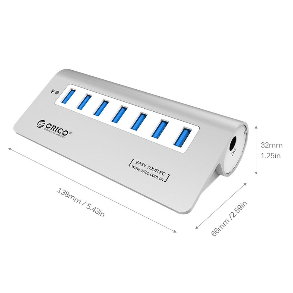 ORICO M3H7 7 Port Super Speed USB 3.0 Aluminium HUB Chargeur Diviseur(Open Box)