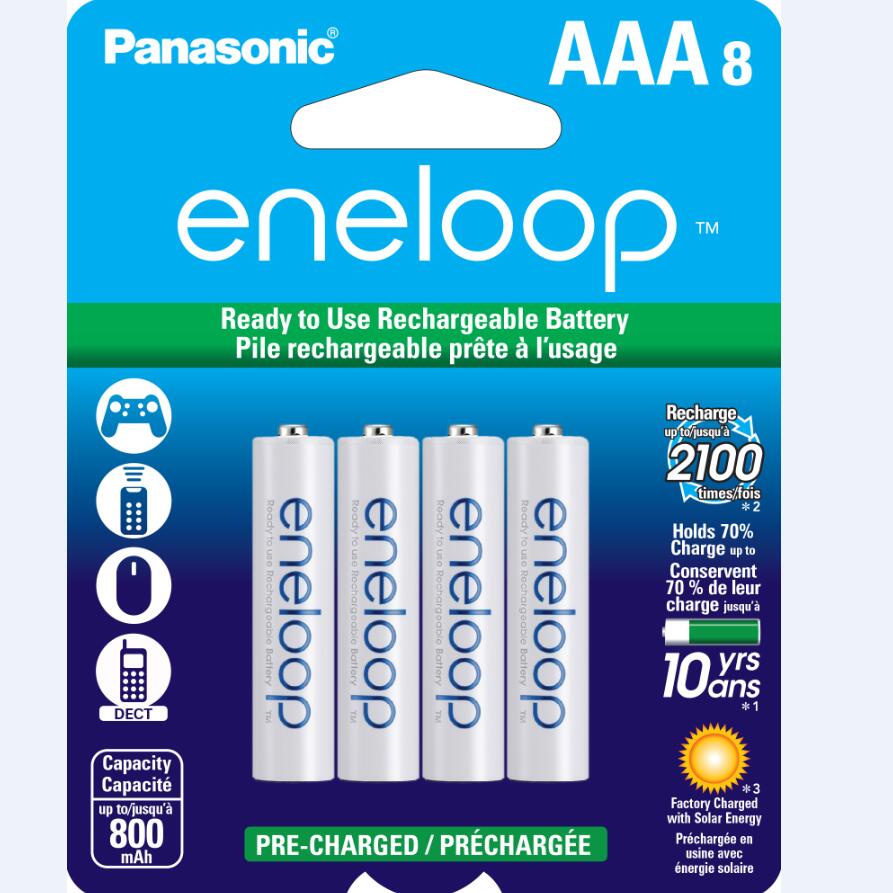 Panasonic (Eneloop) - Paquet de 8 piles AAA 1,2 V