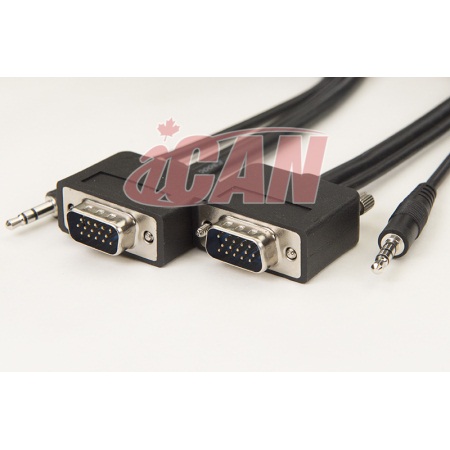 Vidéo et audio externes iCAN PC, câble audio VGA HD15 + 3,5 mm, 25 pieds