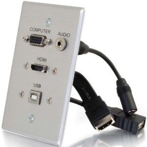 Cables To Go HDMI, VGA, 3.5mm Audio and USB Pass Through Single Gang Wall Plate - Aluminum (39707)
