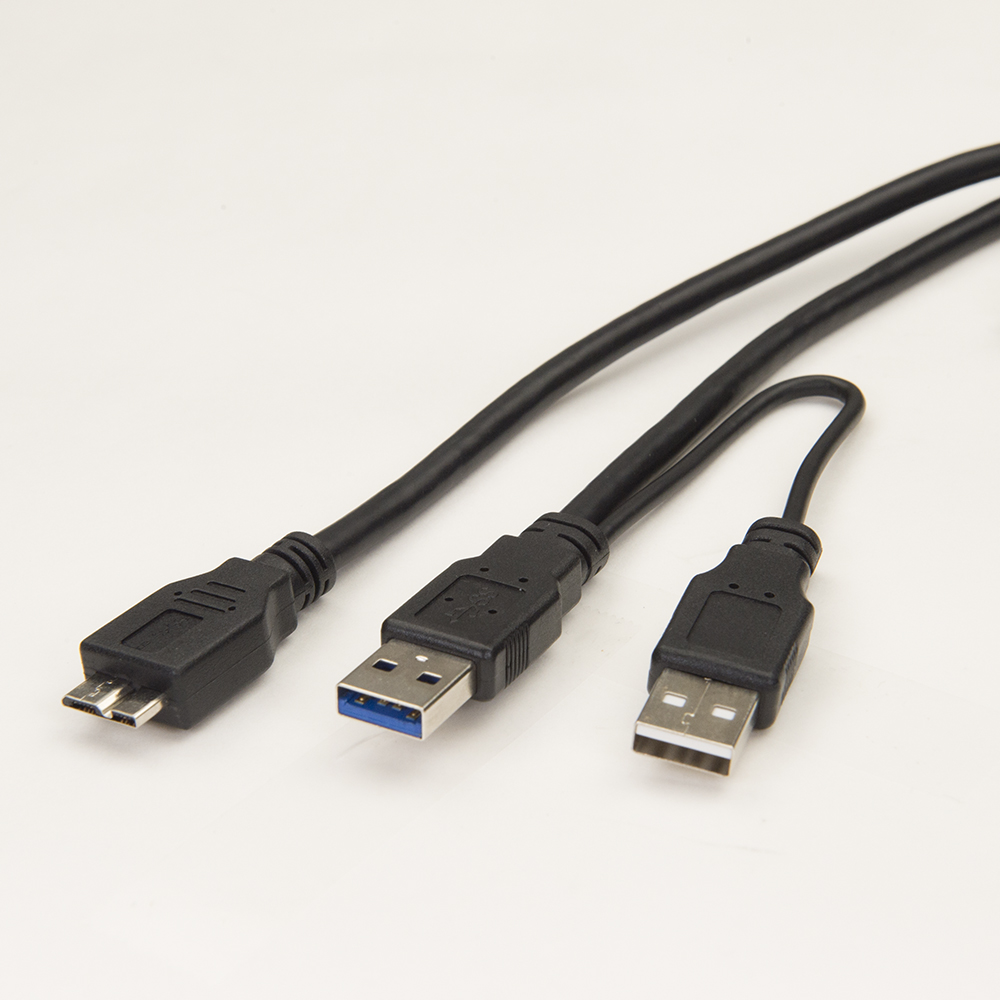 iCAN USB3.0 A Male to MicroB Male 5Gbps 24/28AWG Cable with Extra Type A USB2.0 Power in Splitter for external hard drive enclo