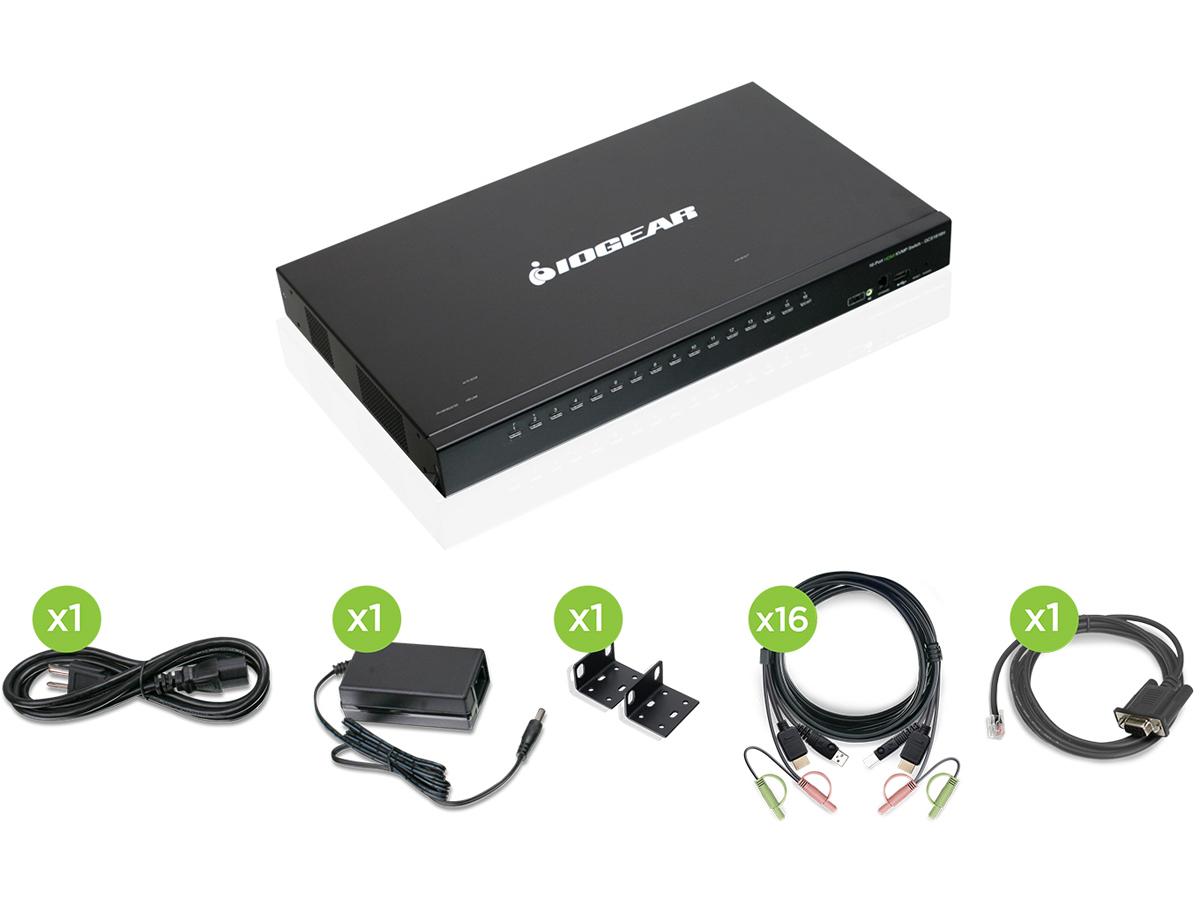 Commutateur KVMP USB HDMI IOGEAR 16 ports avec 16 câbles USB (TAA)