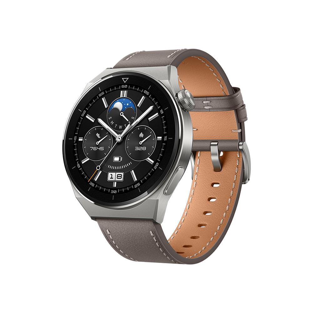 HUAWEI WATCH GT 3 Pro 46mm Classic, Titanium Case with Gray Leather St