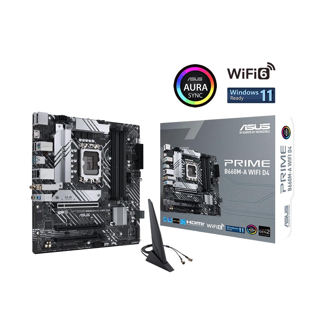 ASUS PRIME B660M-A WIFI D4 LGA 1700(Intel® 12th Gen) mATX motherboard (PCIe  4.0,Intel® Wi-Fi 6,DDR4,2xM.2 slots, 1Gb LAN, DP,2 x HDMI®, rear USB 3.2