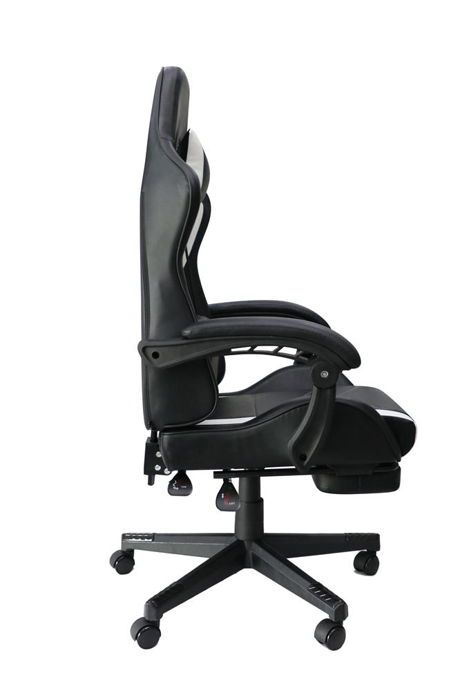 iCAN Ergonomic Gaming Chair, PU Leather, High-Density Foam, Class 4 Gas  lift, Fixed PU Armrest, 350mm PU Base & 50mm PU Castor, Black & White