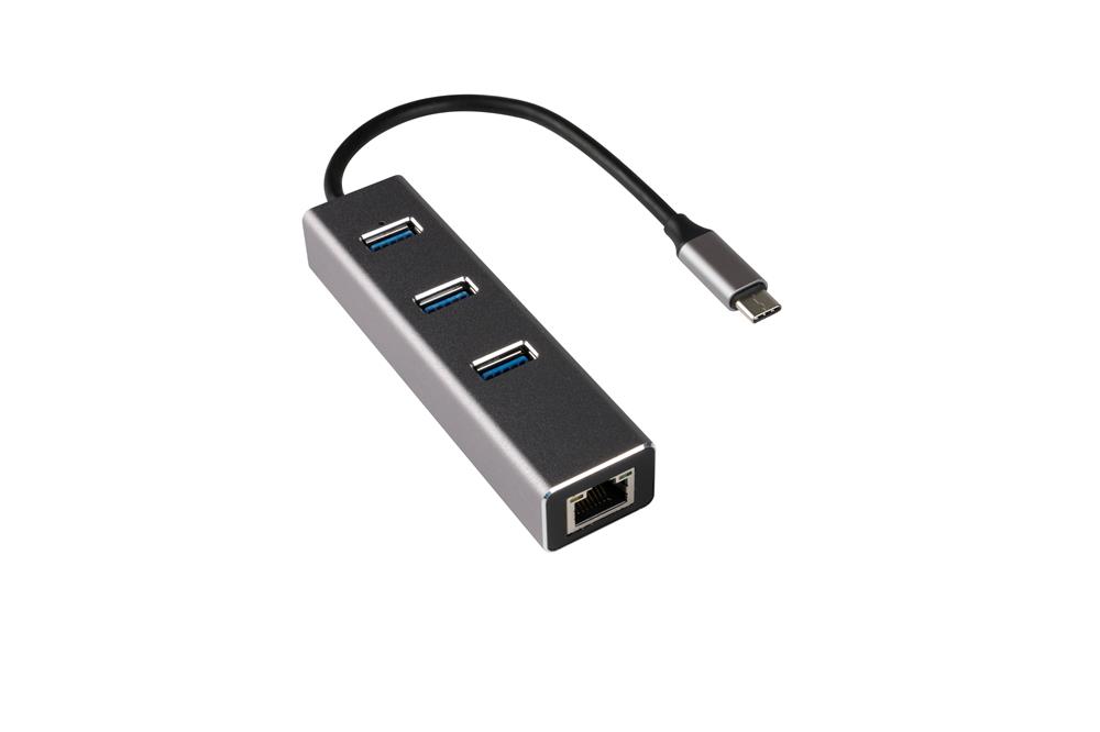 iCAN USB 3.1 Type C to USB 3.0 3-Port + Gigabit Ethernet Aluminum