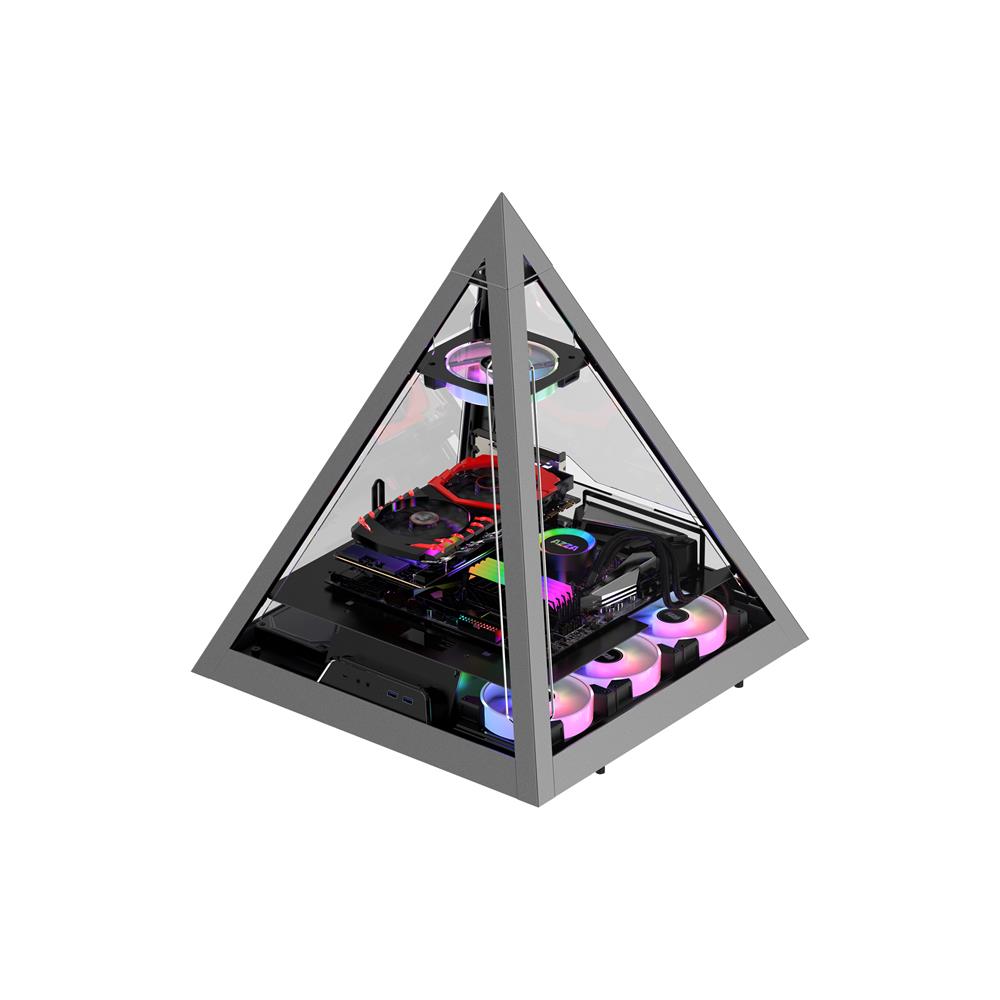 AZZA PYRAMID 804VF ATX Gaming Computer Case, 4* Sides Tempered Glass  Windows,2mm SPCC+ 2.5mm Aluminum, Dual-chamber Design, Pre-installed  4*120mm 