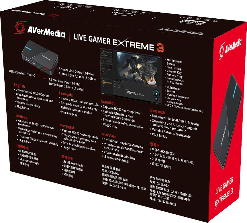 AVerMedia LIVE GAMER EXTREME 3, Plug and Play 4K Capture Card