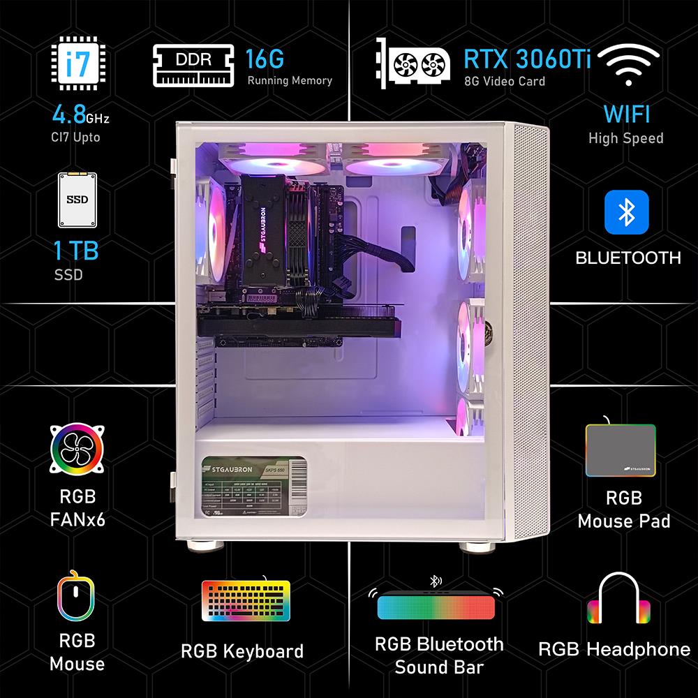 STGAubron Core i7-10700F, RTX 3060 Ti, 16GB, 1TB, Wi-Fi, Win11