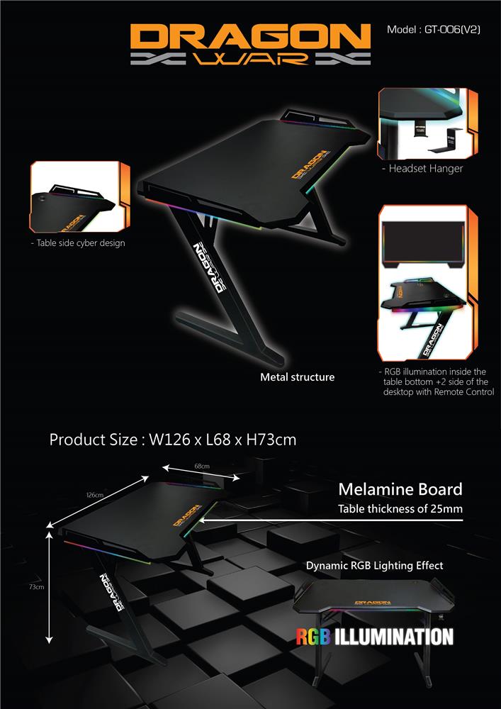  iCAN DragonWar RGB Gaming Desk Black  GT 006 Canada 