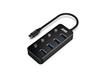iCAN 4-Port USB 3.0 Hub with Individual On/Off Switches and Blue LED Indicator, USB-C Input, Black