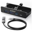 ORICO 5-in-1 Clip-type Type-C to USB A/C Splitter Hub with Extra Power Delivery Monitor-Edge and Desk-Edge, 3xUSB-A & 2xUSB-C, Black