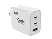 iCAN 65W 3-Port GAN PD Charger for Laptop & Mobile Device | Compact Design | 2 x USB-C, 1 x USB A Port | White