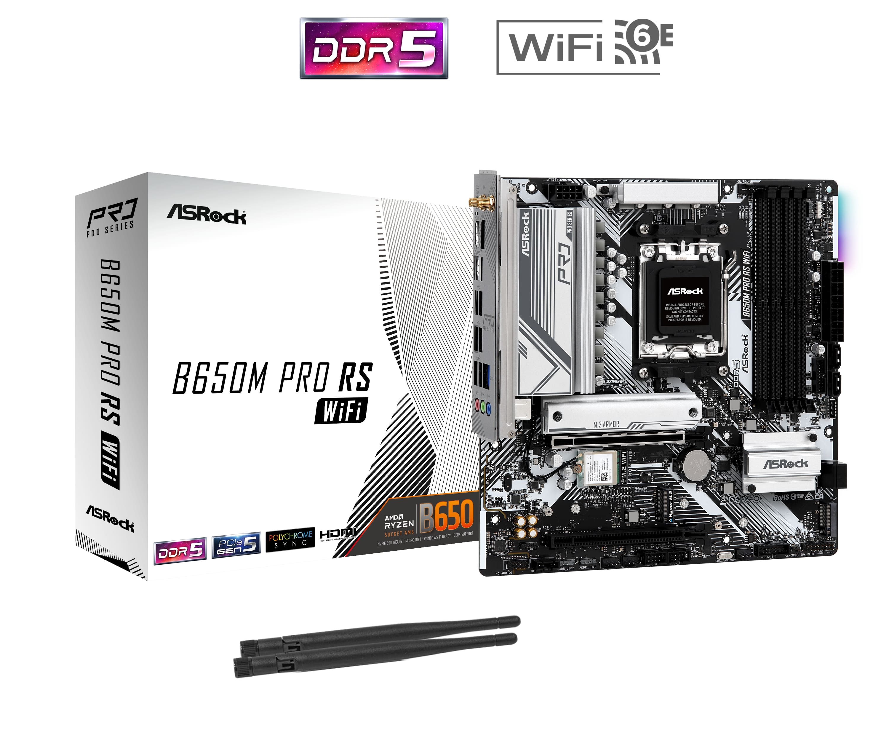 ASRock B650M PRO RS WiFi, AMD AM5 Ryzen™ 8000 and 7000, DDR5