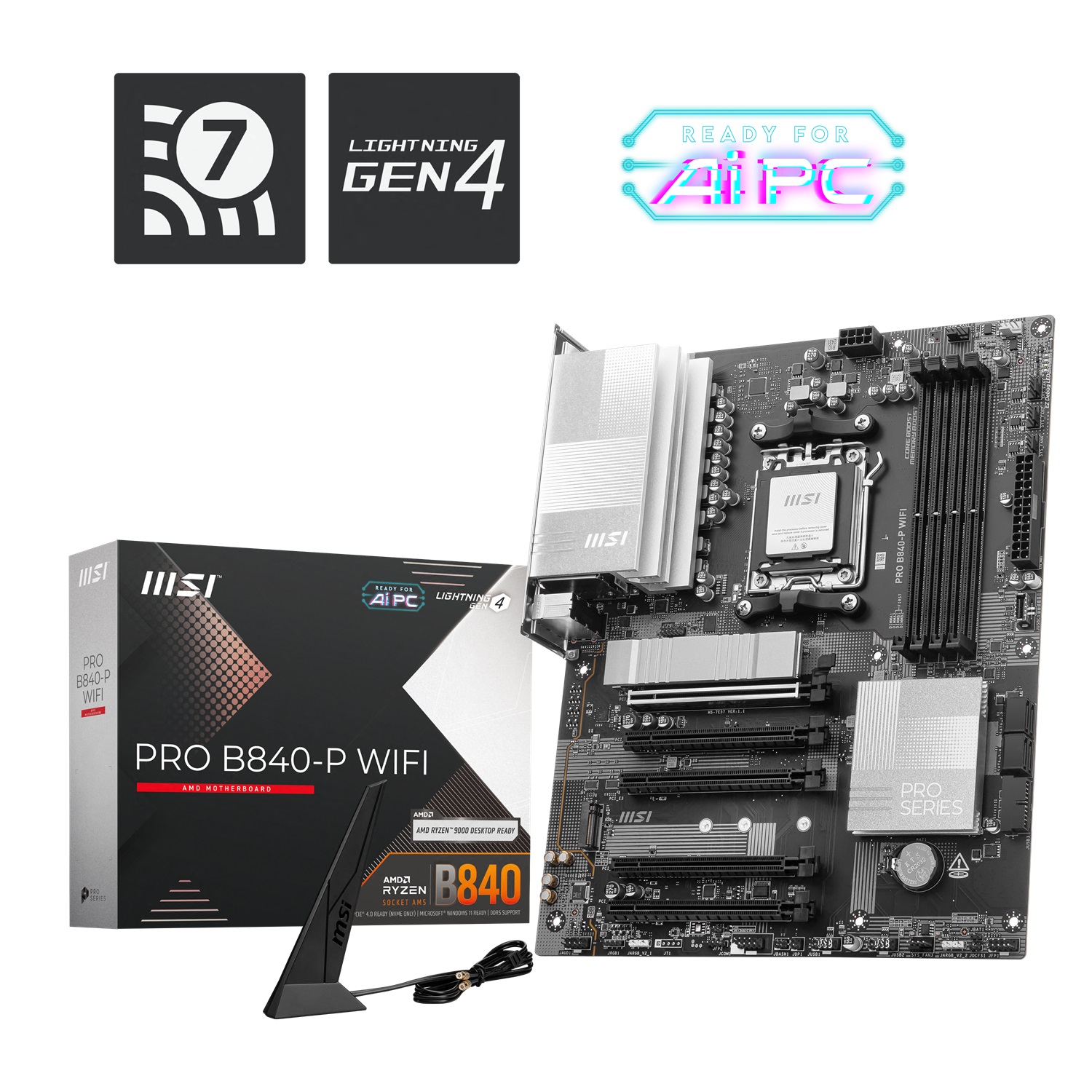 MSI PRO B840-P WIFI, AMD Ryzen™ 9000 / 8000 / 7000 Series Motherboard