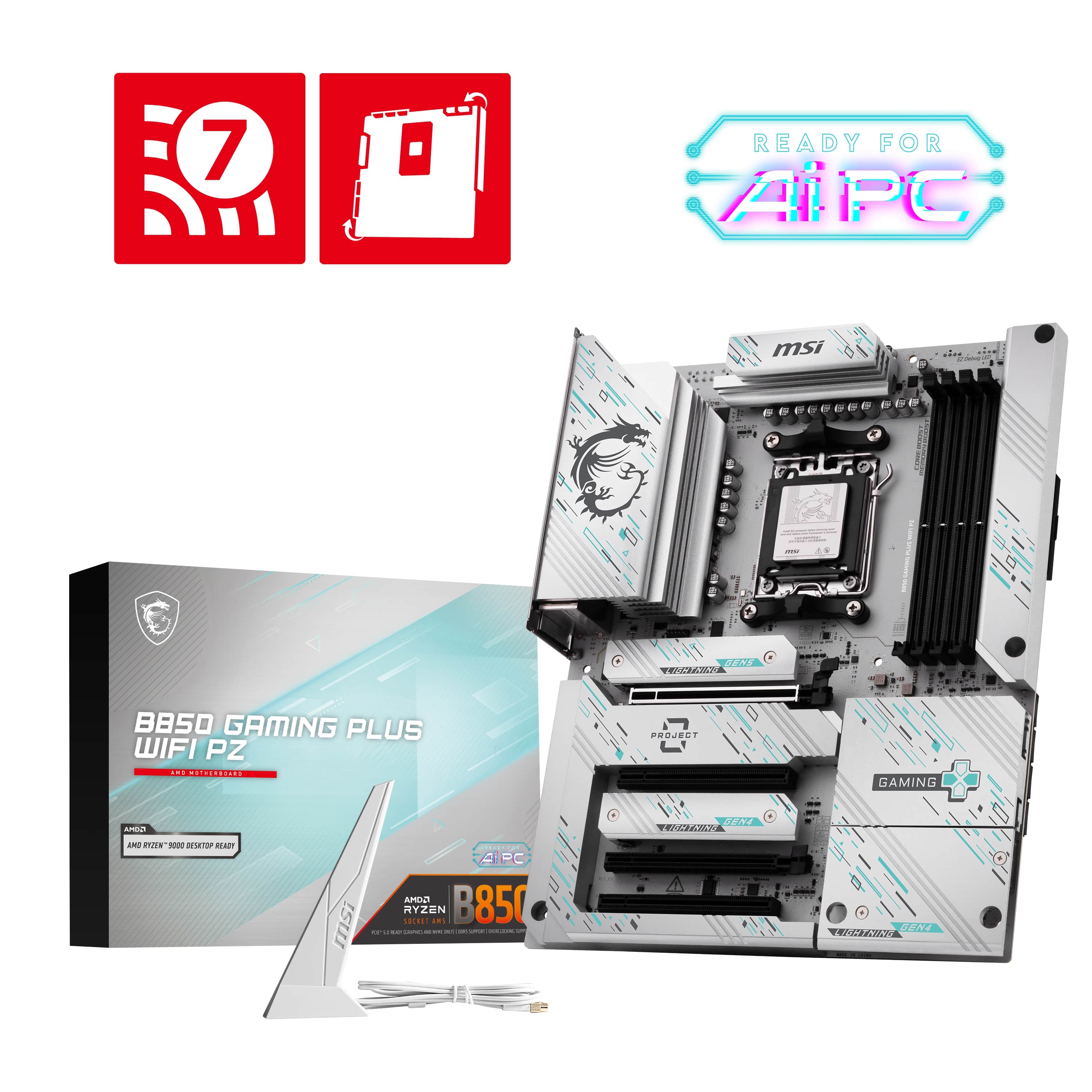 MSI B850 GAMING PLUS WIFI PZ, Supports AMD RyzenTM 9000 / 8000 / 7000