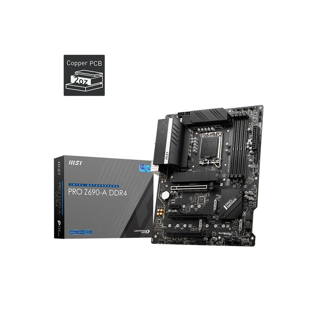 MSI PRO Z690-A DDR4 Motherboard ATX - Supports Intel Core 12th Gen Processors, LGA 1700 - 14 Duet Rail 55A VRM, DDR4 Boost (...