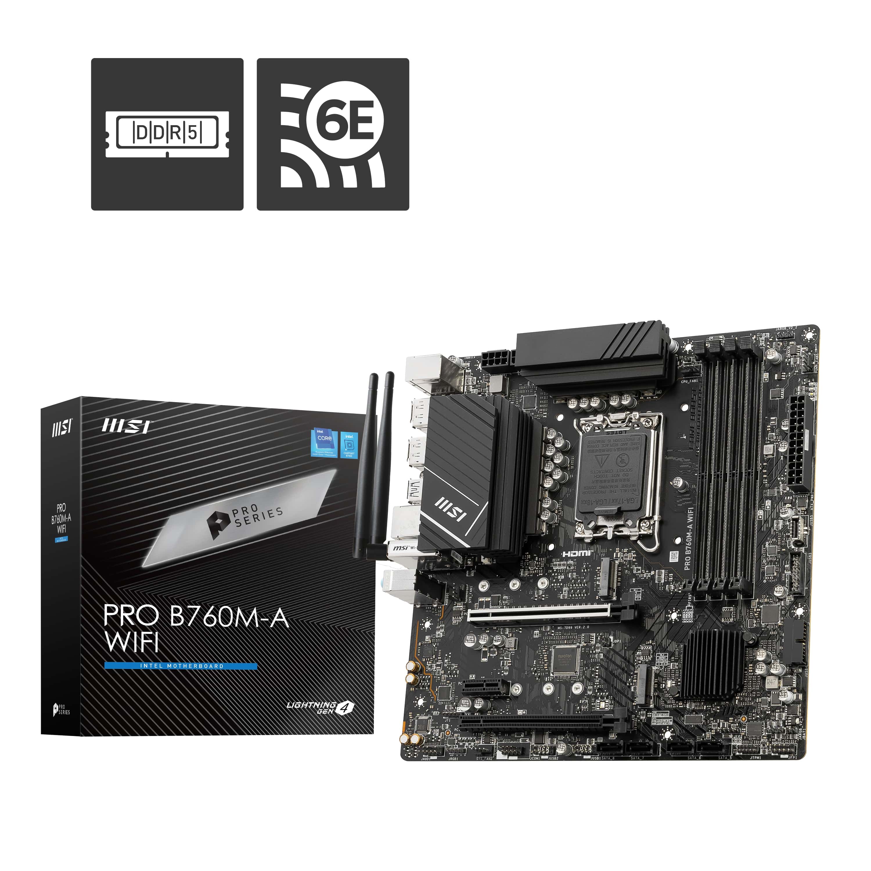 MSI PRO B760M-A WIFI, Intel B760, mATX LGA Socket 1700, prend en charge les processeurs Intel Core 12e/13e génération, les p...