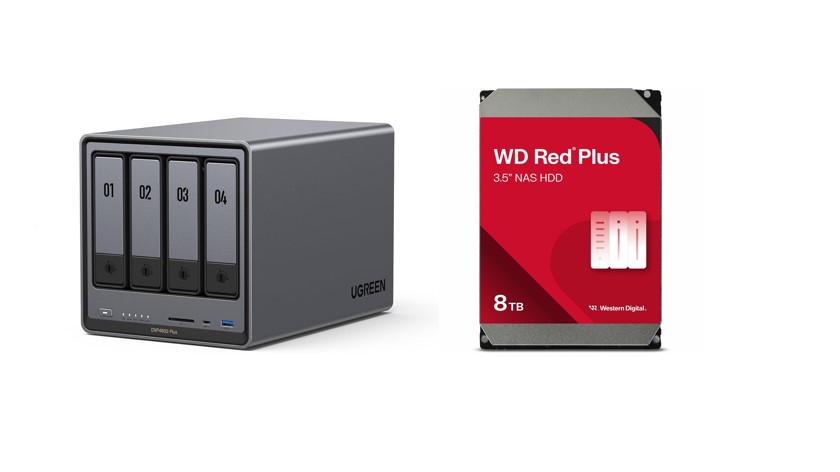 NAS UGREEN DXP4800 Plus à 4 baies (sans disque dur) avec 50 % de réduction sur le disque dur de bureau WD Red Plus 8 To NAS ...