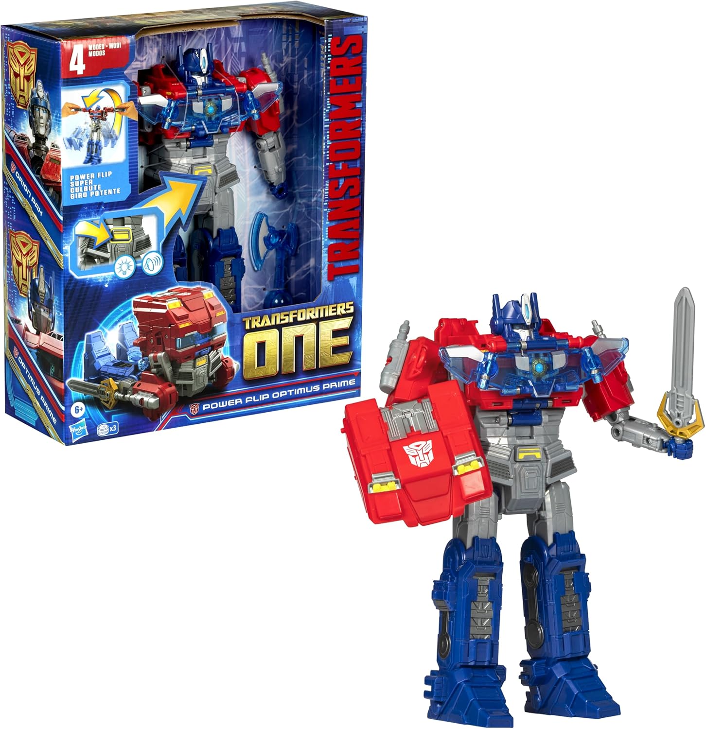 Hasbro Transformers One Movie Power Flip Optimus Prime (Orion Pax) Converting Action Figure, 4 Modes, 10-inch Interactive El...