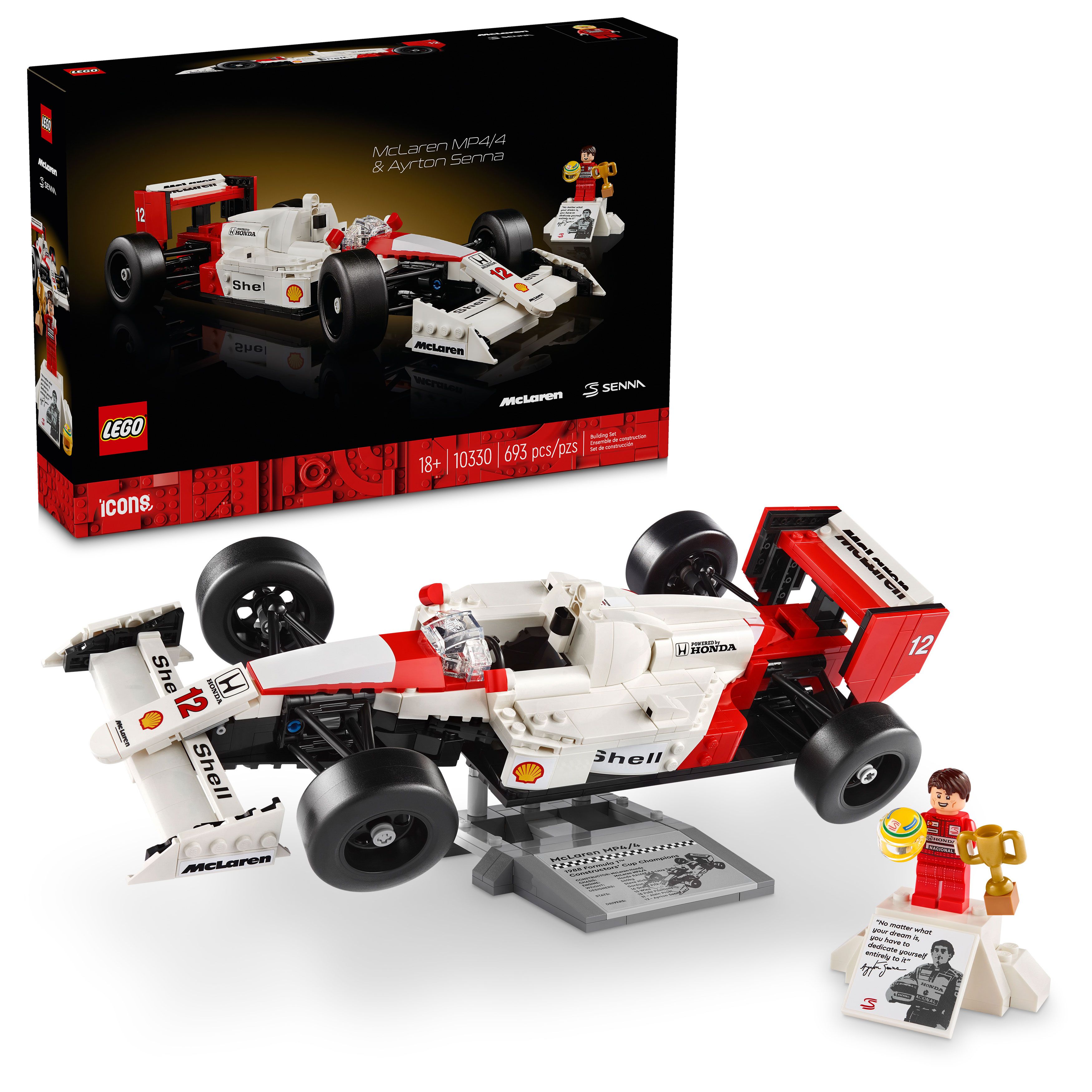 LEGO Icons McLaren MP4/4 et Ayrton Senna Modèle de voiture de course p