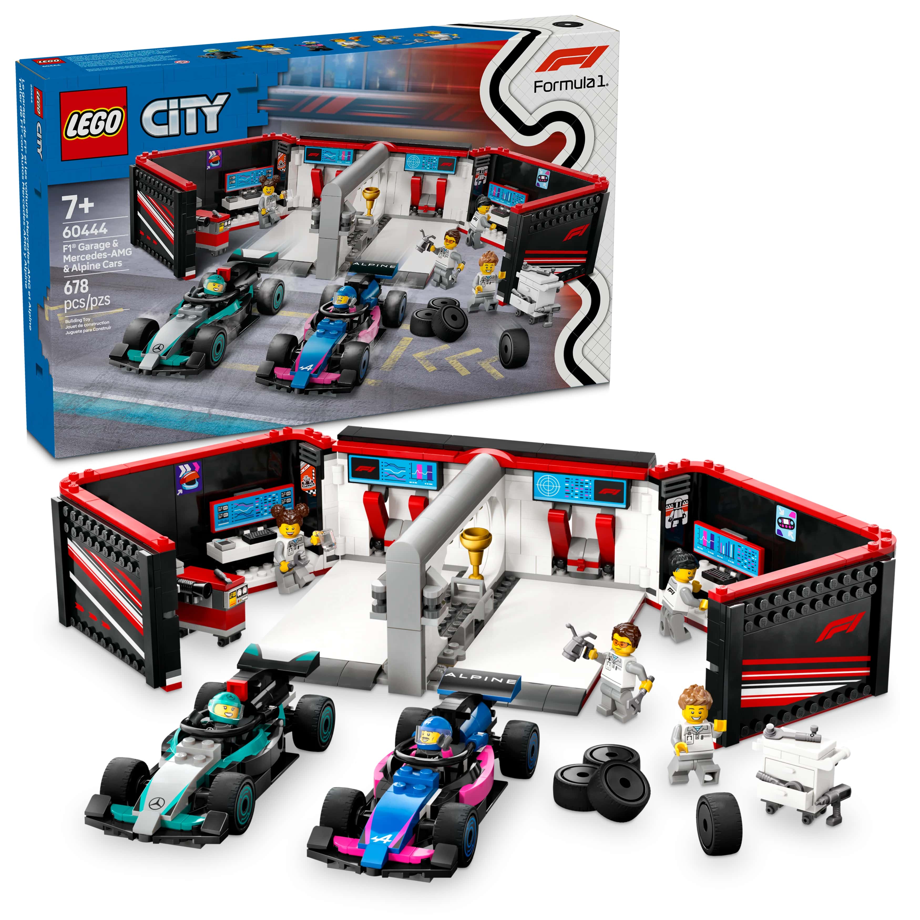 LEGO City F1 Garage & Mercedes-AMG & Alpine Cars Toy Playset 60444