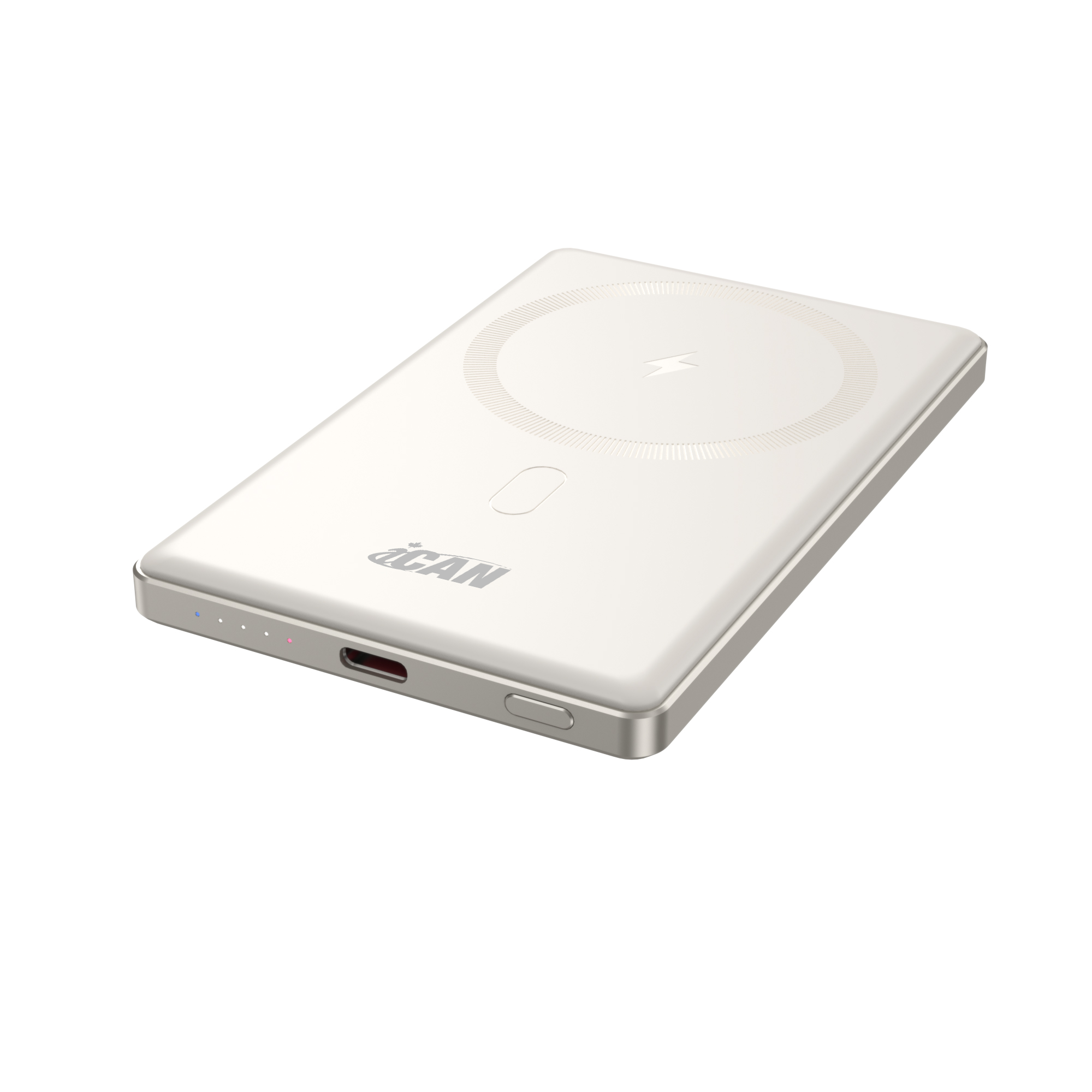 Batterie externe magnétique sans fil mince et portable 5000 mAh PD 20 W USB-C, blanche