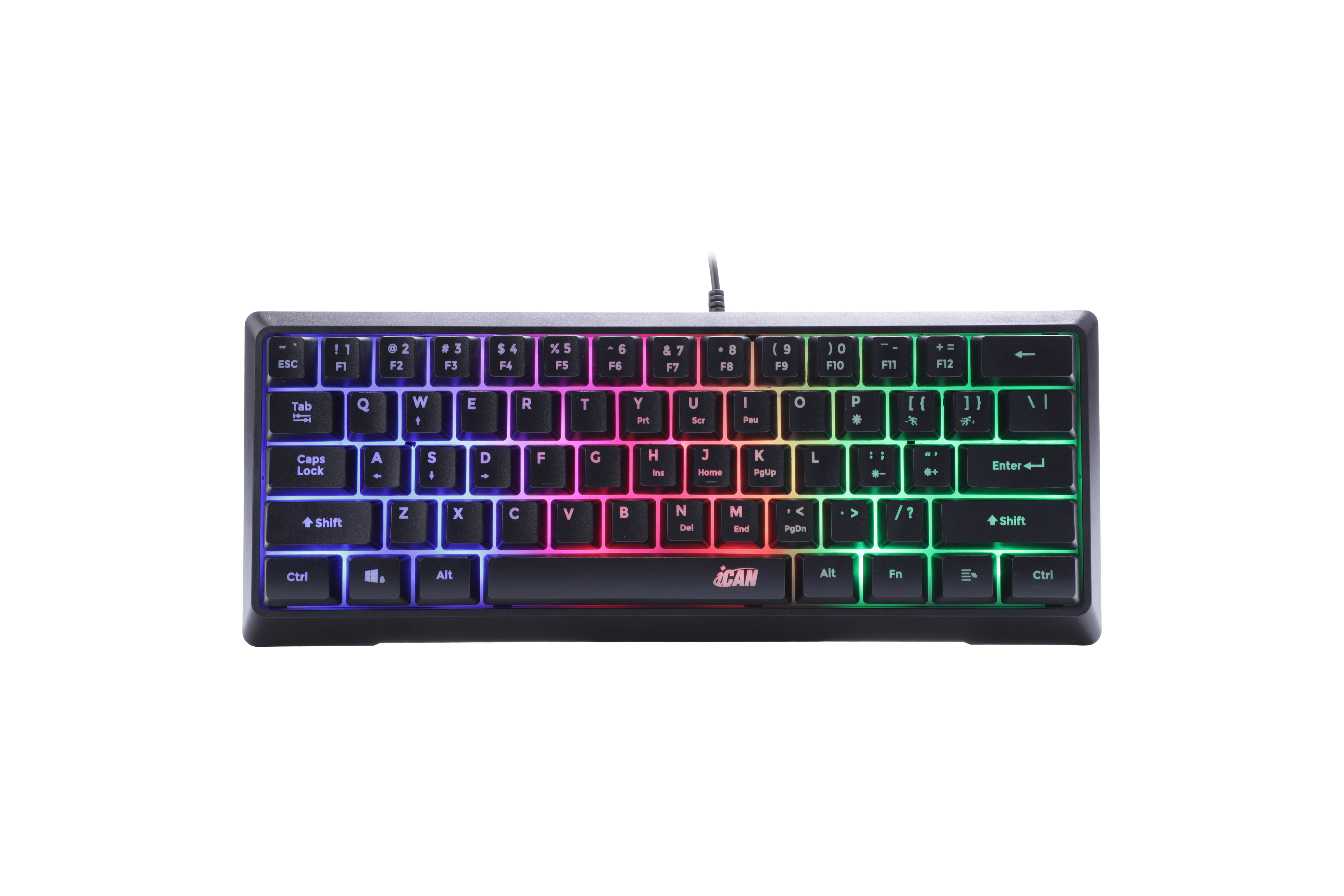 iCAN 62 Key Wired Rainbow Backlit Gaming Keyboard,6 Anti-ghosting Keys(Open Box)