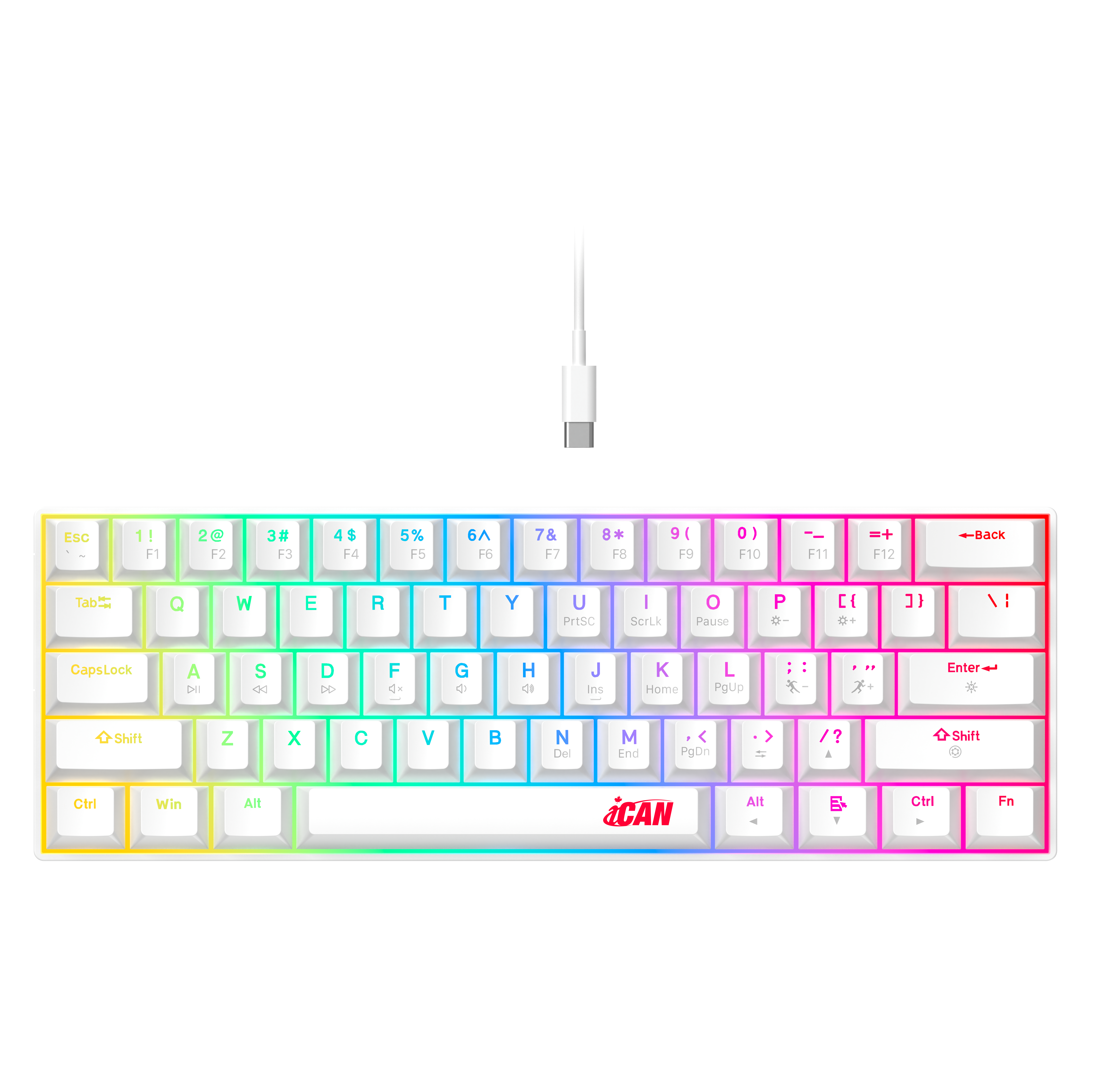 iCAN CX23UL White Wired Rainbow Gaming Keyboard, 61 Keys(Open Box)