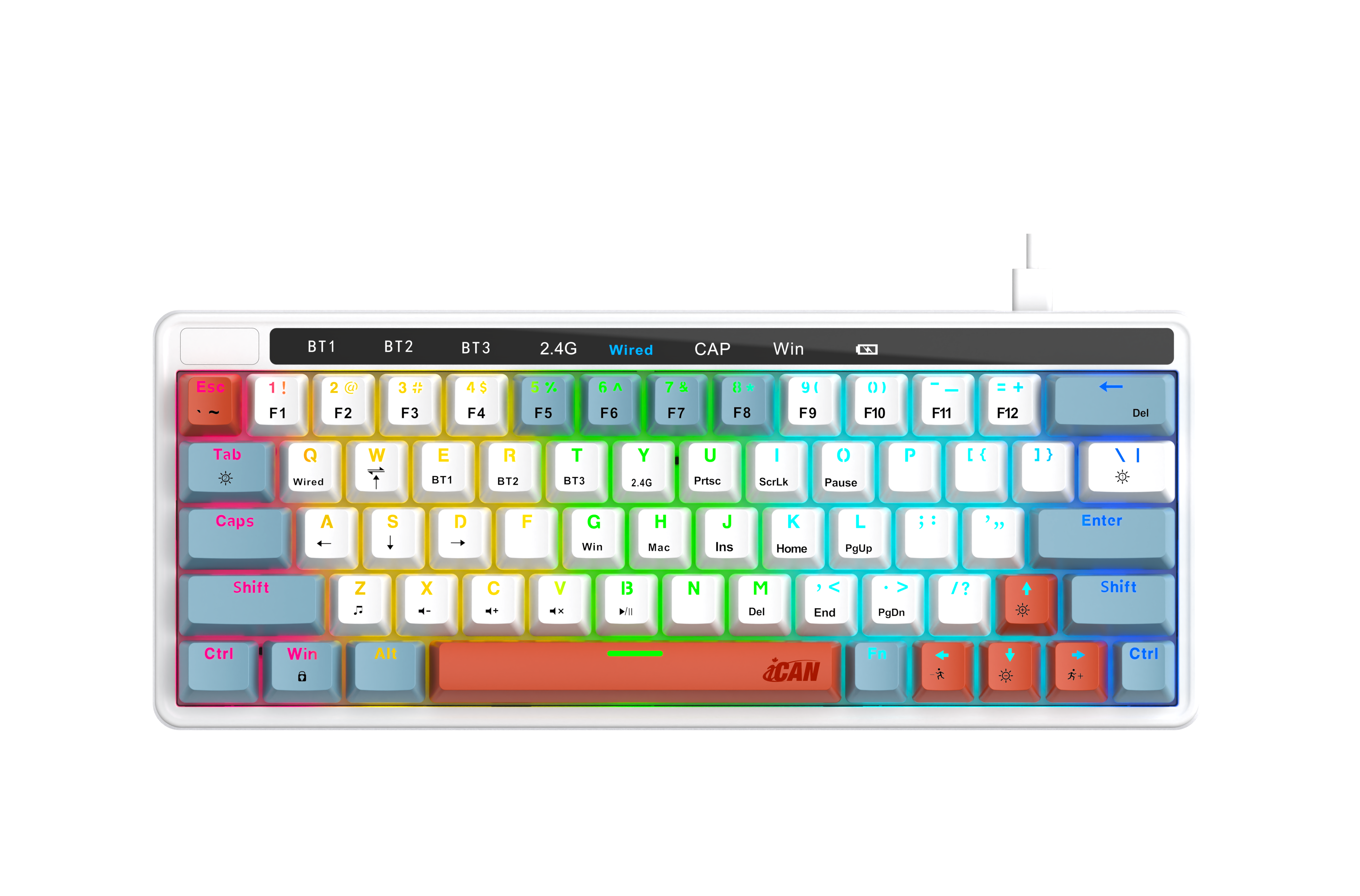 iCAN MK1103 Tri-Mode RGB Mechanical Gaming Keyboard, 63 Keys