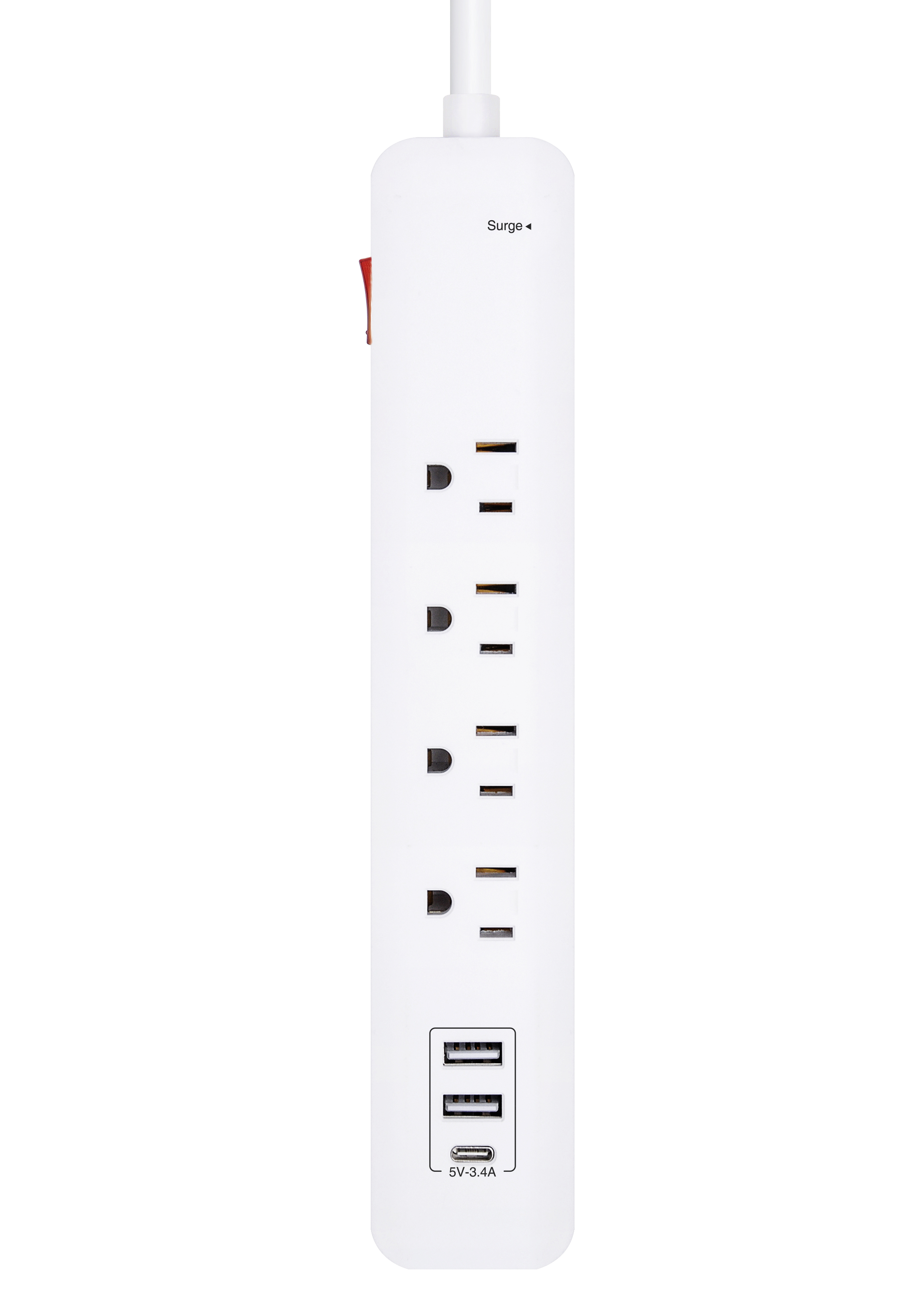 iCAN 4 Outlets Surge Protector with 2 USB-A and 1 USB-C, 3ft Cord