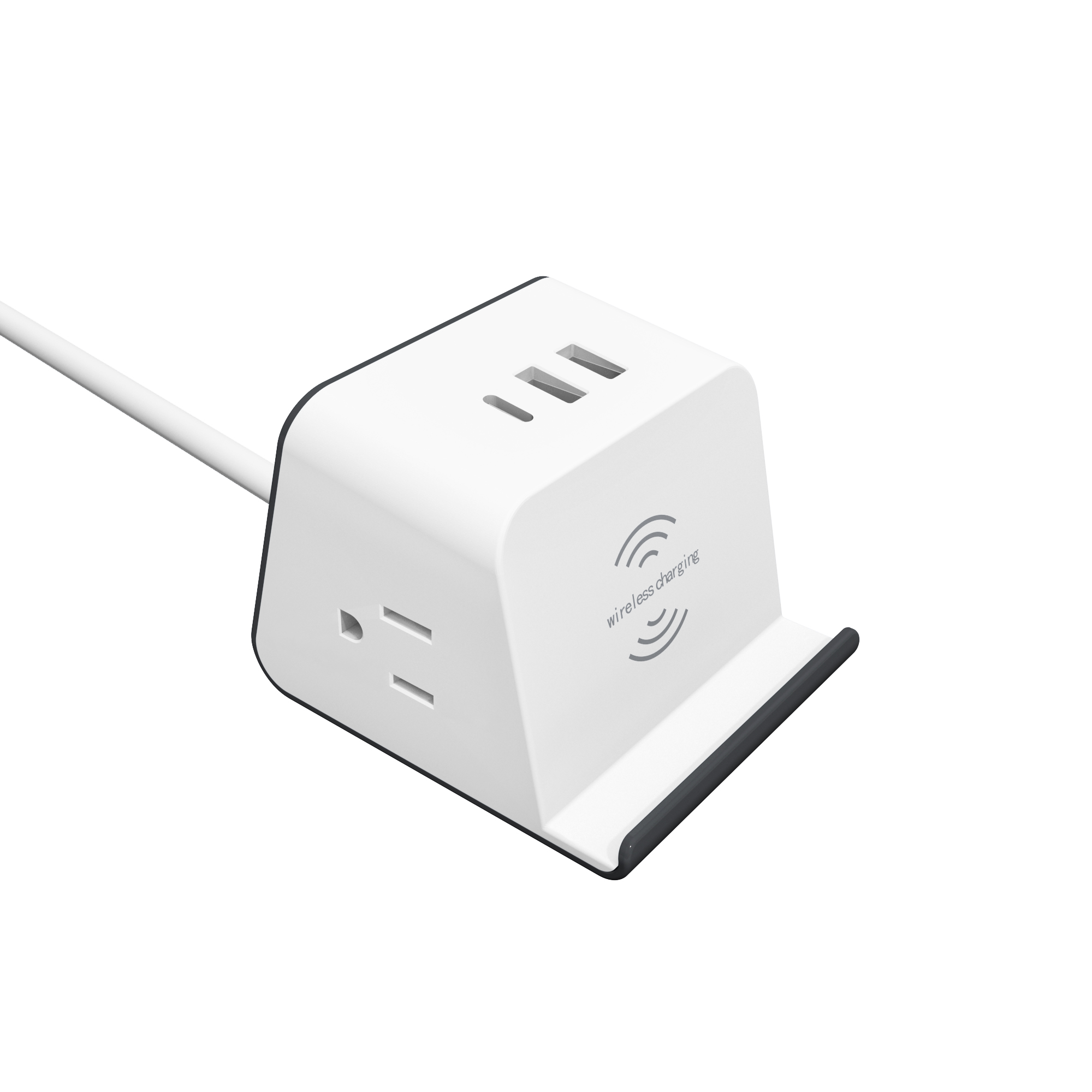iCAN 2 Outlets 3 USB Desktop Surge Protector with Wireless Charge
