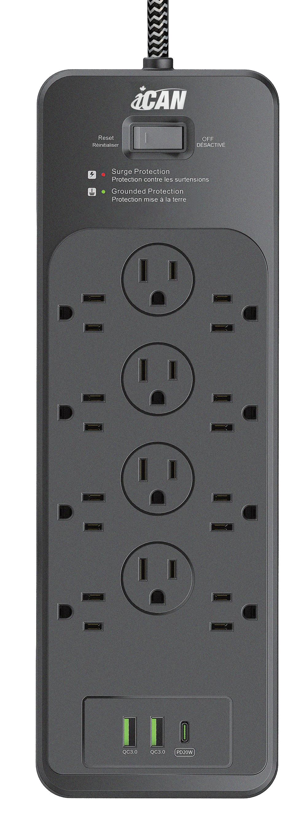 iCAN 12 prises, 2 USB-A et 1 USB-C, cordon de 6 pieds