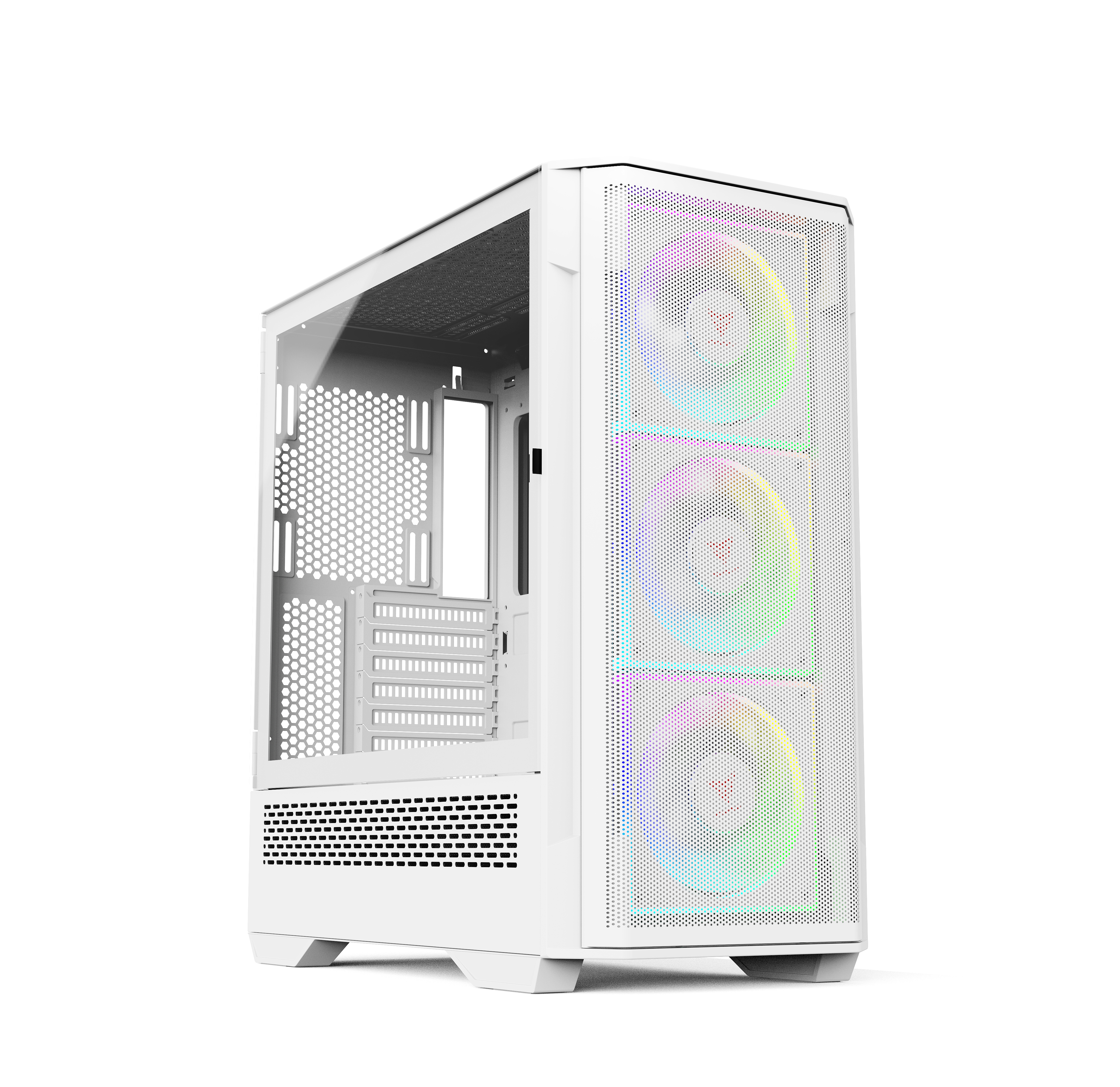 Armoury C802W Boîtier PC EATX en verre trempé format Mid-Tower, avec 3 ventilateurs ARGB et un contrôleur ARGB inclus - Blanc