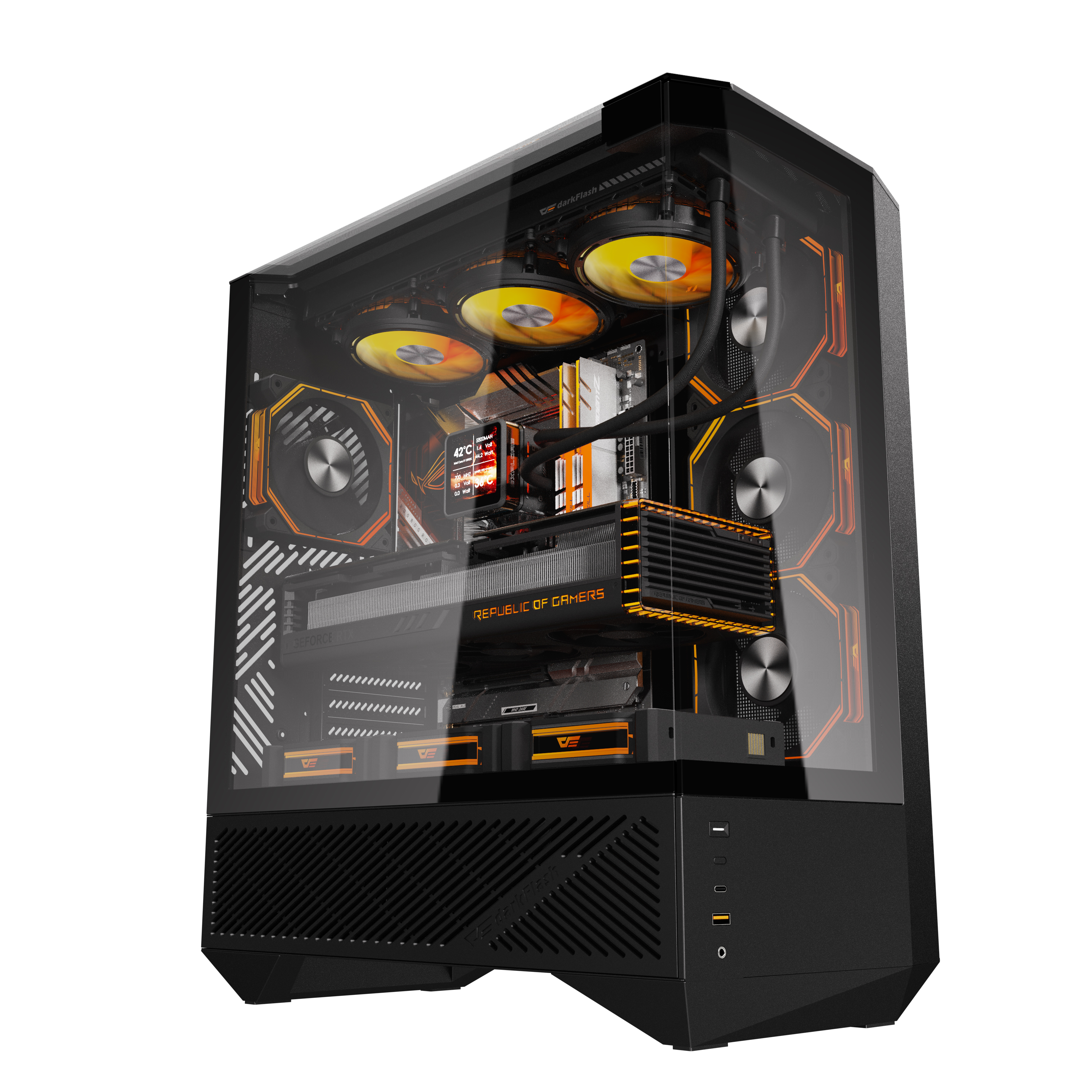 DarkFlash DY460 Luxury ATX PC Case, 4x ARGB Fans Included, Black