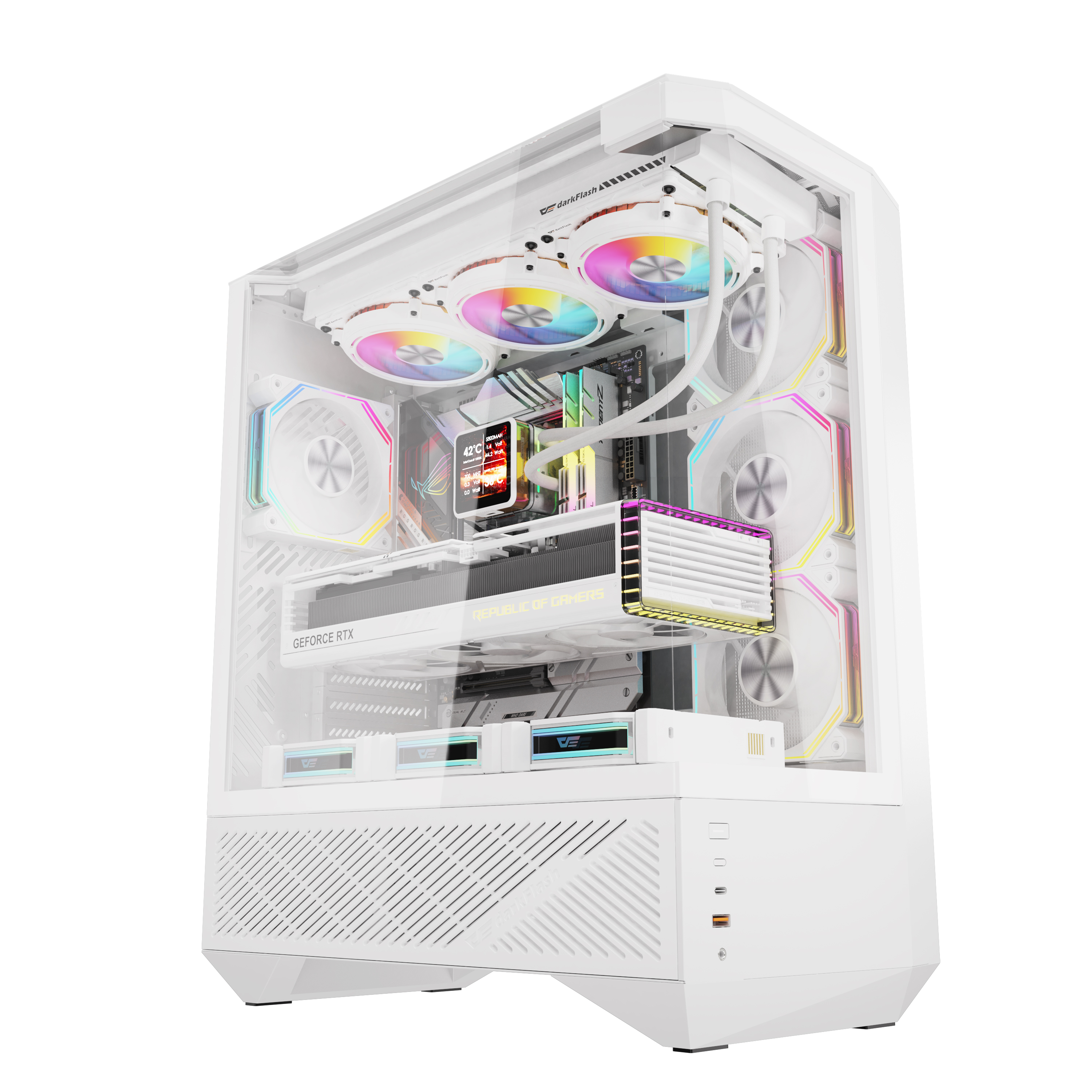 DarkFlash DY460 Luxury ATX PC Case, 4x ARGB Fans Included, White