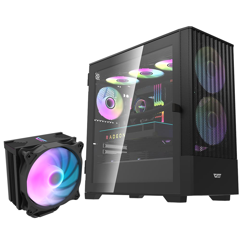DarkFlash DK415M Mesh mATX PC Case, 2x ARGB Fans Included, Black+DarkFlash Darkair Pro CPU Cooler, Black