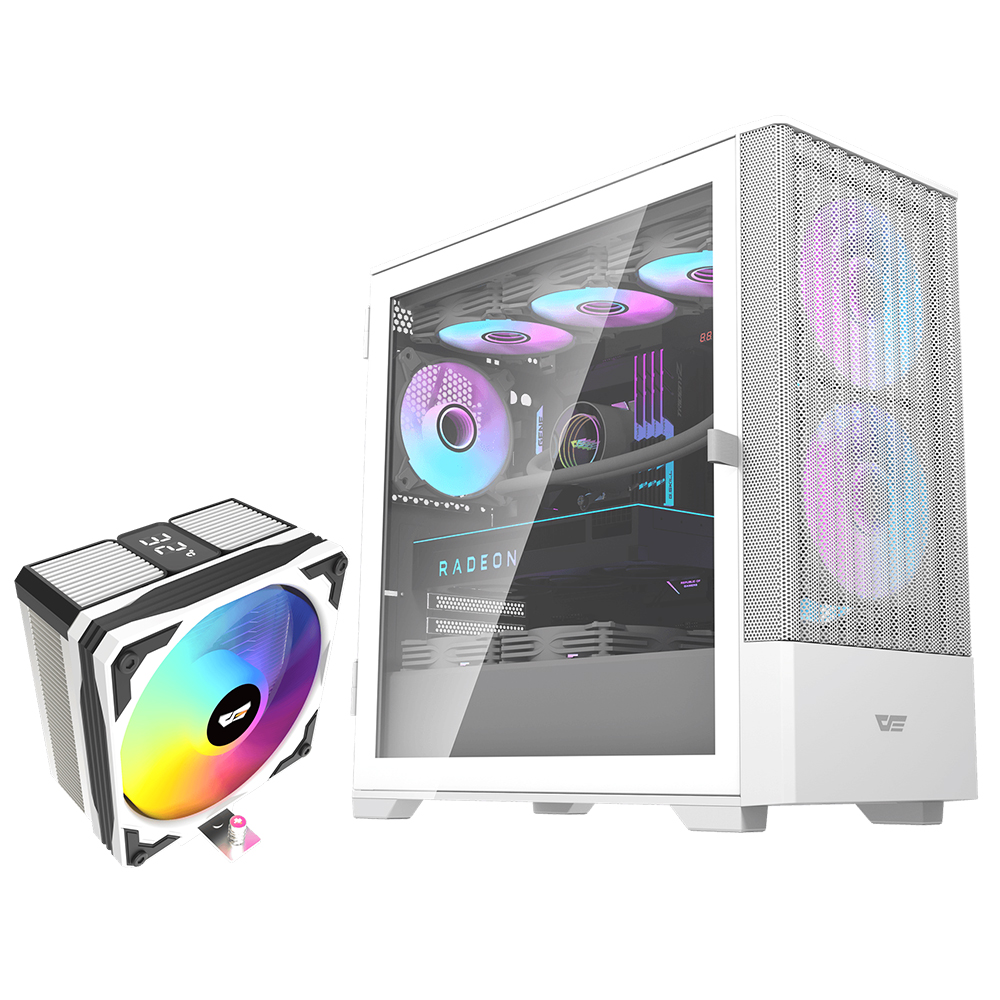 DarkFlash DK415M Mesh mATX PC Case, 2x ARGB Fans Included, White+DarkFlash M400 Black+White Aircooler