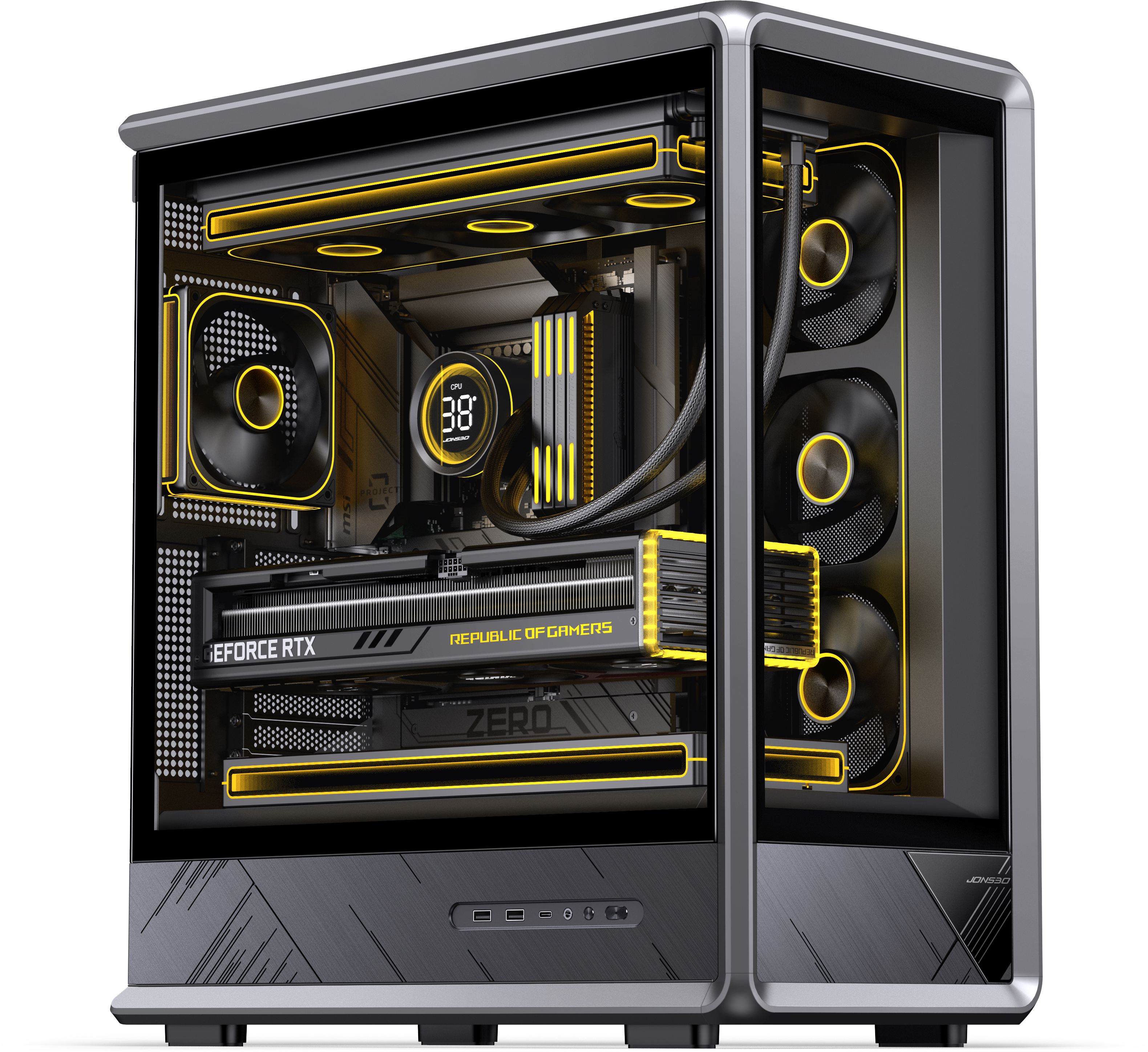 JONSBO - D401 Black ATX Gaming PC Case, prend en charge le double refr