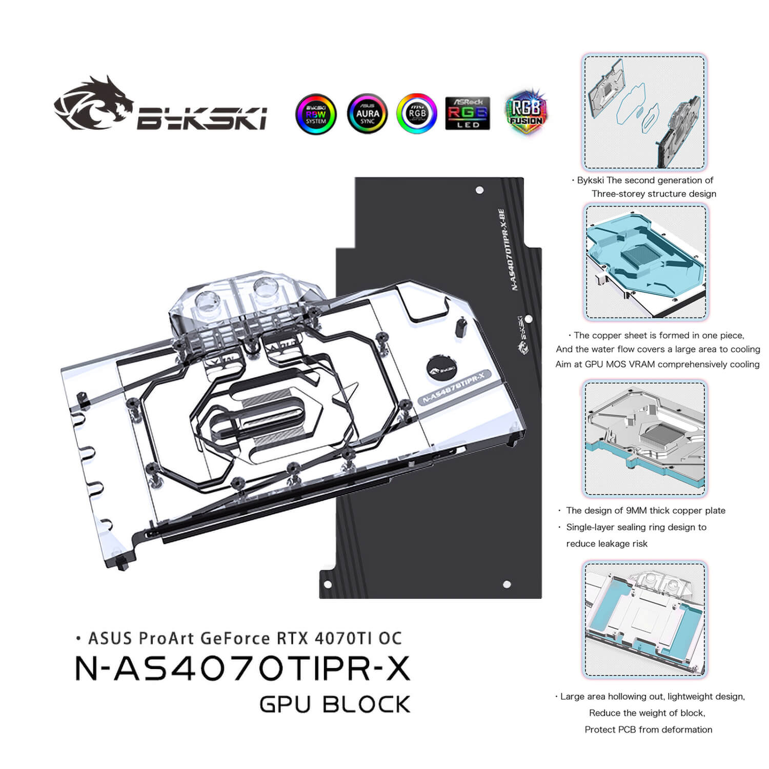 Bykski Full Coverage GPU Water Block and Backplate For ASUS RTX 4070TI