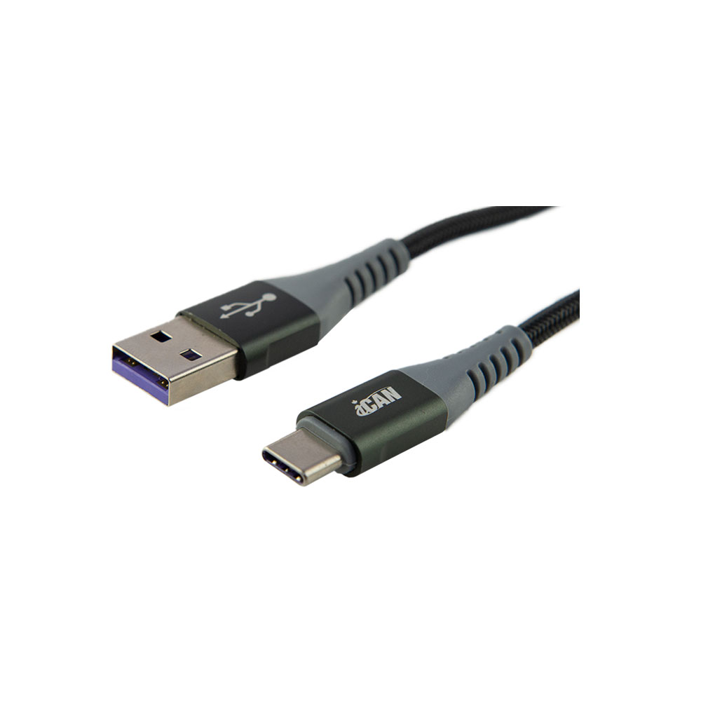 iCAN Câble type C Type C, Nylon tressé, Super Charge 5A, 1M, Noir(Open Box)