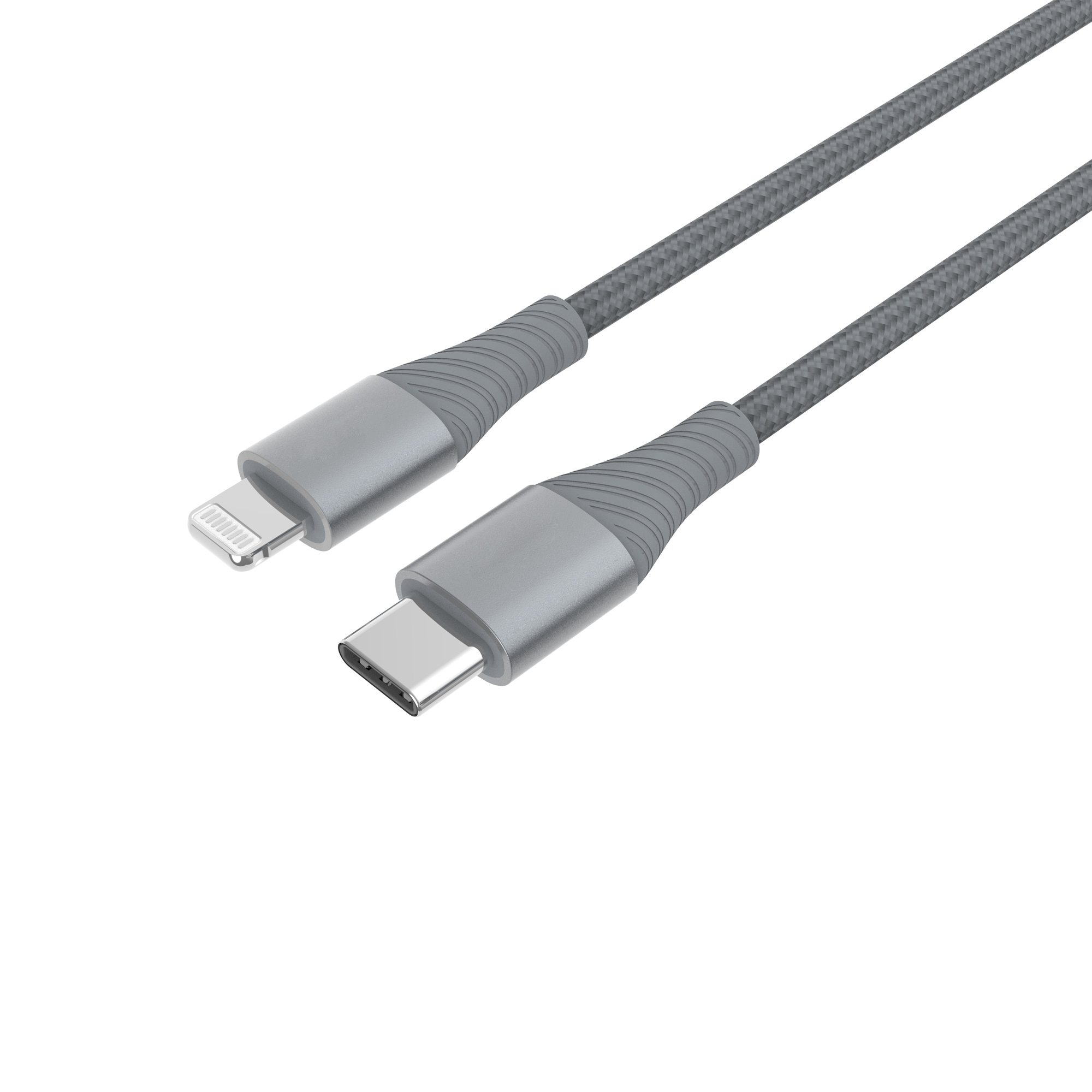iCAN Premium 6ft USB-C to Lightning Cable, Apple MFi, Metal Connector, Braided, Grey