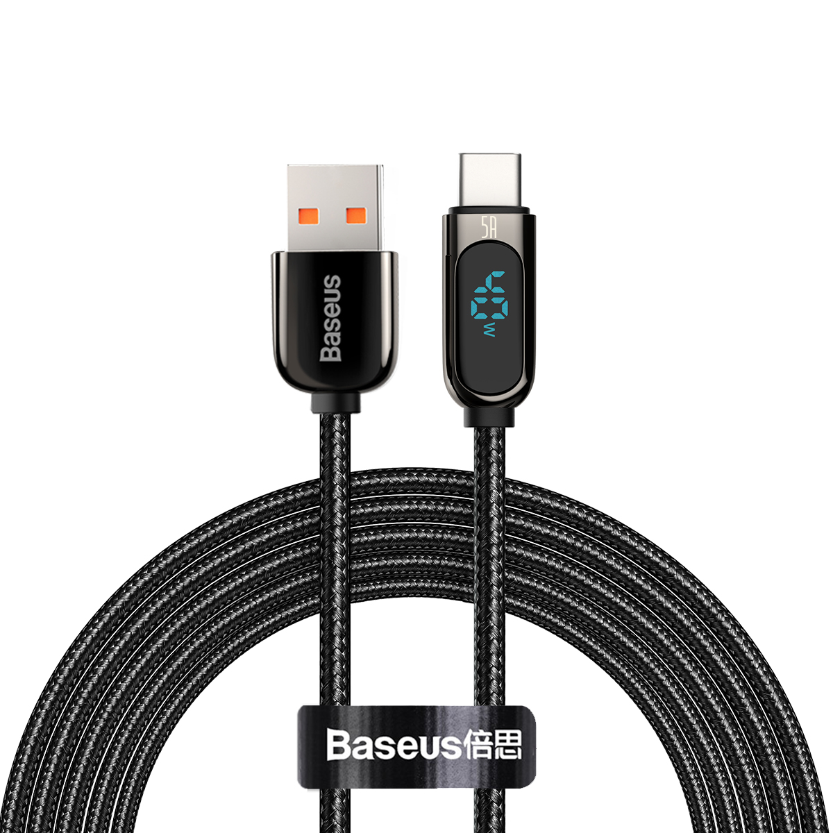 Baseus Câble de Charge Rapide avec Affichage de Données USB A vers Type-C 5A 2m Noir