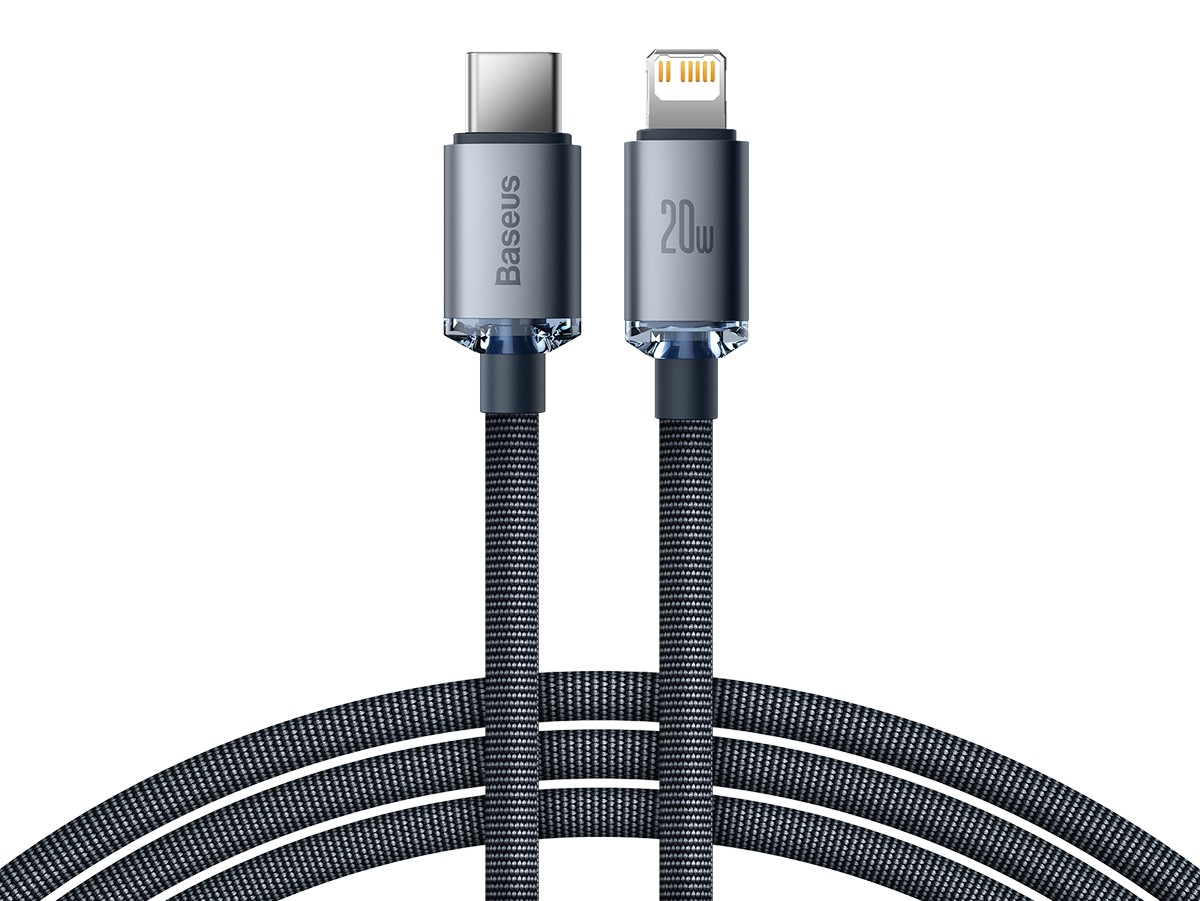 Baseus Crystal Shine Series - Câble de données de charge rapide de Type-C vers Lightning, 20 W, 1,2 m, noir