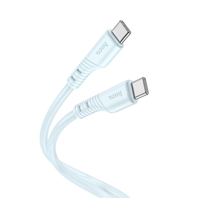 Câble de charge et de données HOCO en silicone bleu clair de 60 W de USB type C à type C, 1m (3,3pi)