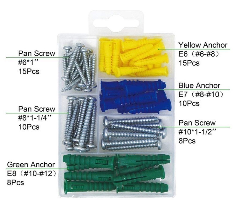 iCAN 66pcs Pan Head Self Tapping Screws and Ribbed Anchors Assortment Screws Kit.