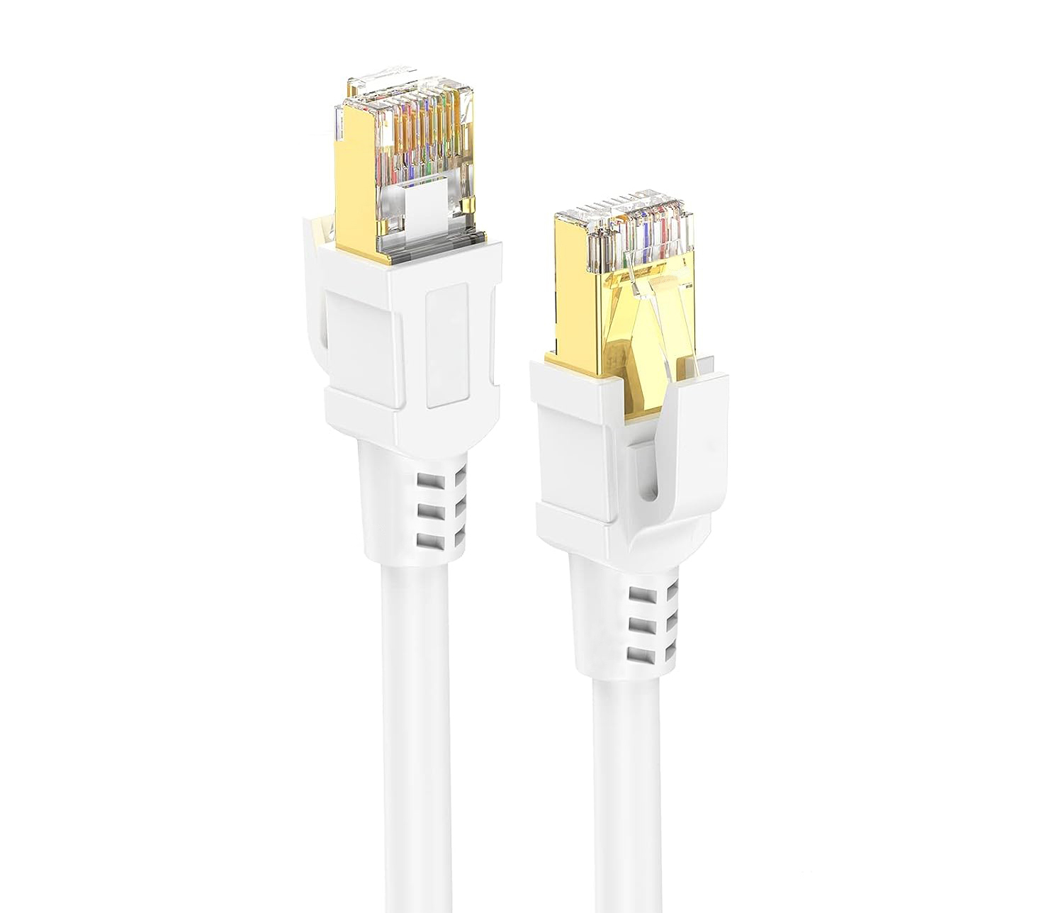 iCAN CAT7 Ethernet Patch Cable, High Speed 10Gbps 600MHz,  Double Shielded S/FTP 26AWG, Gold Plated, 7FT, White(Open Box)