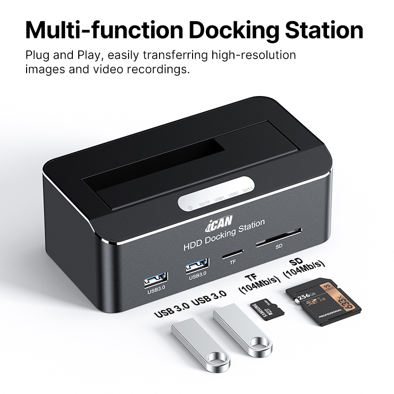 Station d'accueil pour disque dur iCan USB 3.0 SATA III avec interface USB3.0/ SD/TF/SATA